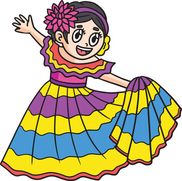 Cinco de Mayo Mexican Girl Dancing Cartoon Clipart