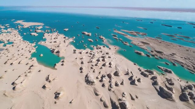 Beautiful aerial view of the Gulf of Aden in Yemen, rocky landscape.