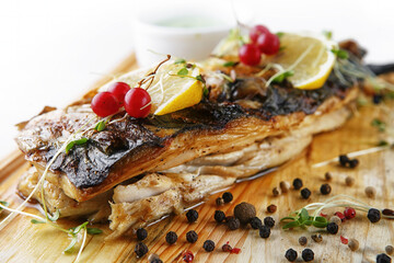 Aromatic baked mackerel fillet with spices and lemon