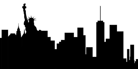 Horizontal banner of New York skyline. Black silhouette skyline of New York, USA. Vector template for your design. Vector illustration