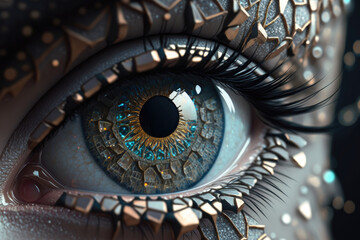 close up of an eye, made up for carnival, big eyelashes, contact lens created with Generative AI technology - obrazy, fototapety, plakaty