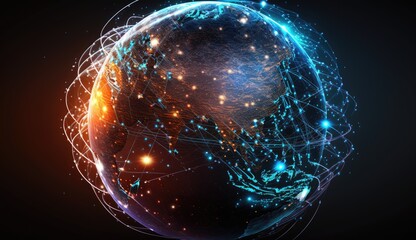 The planet with data communication motion concept. Internet, a network of global digital technology - generative ai