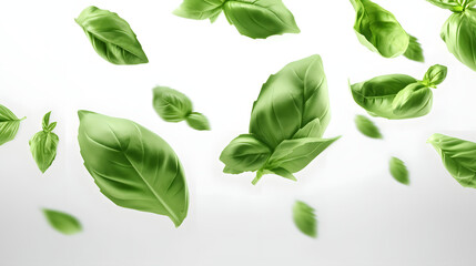 Fresh basil leaves falling from the sky., Generative Ai
