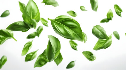 Fresh basil leaves falling from the sky., Generative Ai