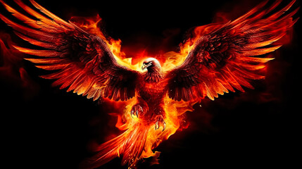 Fantasy background with enchanted Phoenix bird. fantastic magical illustration. Digital art.	