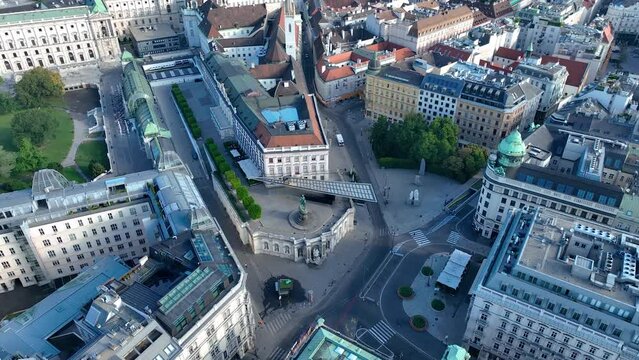 Aerial view of famous Vienna Opera house (Wiener Staatsoper) and the Art Gallery museum in historic center of city - landscape panorama of Austria from above, Europe