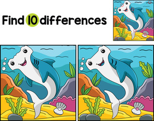 Hammerhead Shark Animal Find The Differences - obrazy, fototapety, plakaty