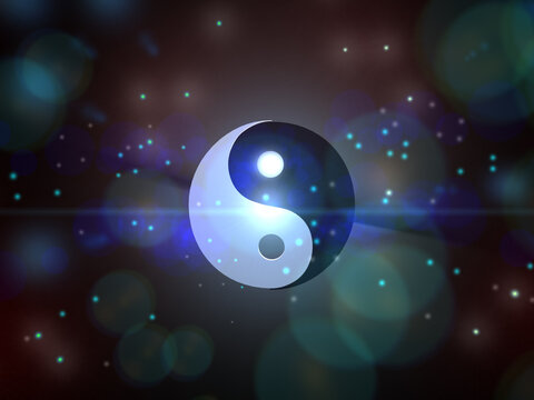 Illustration of Yin Yang - a chinese symbol with the lights on a dark background