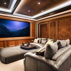 a cozy home theater with a large reclining couch and a big screen TV3, Generative AI