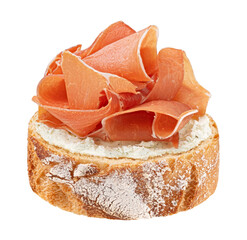 Italian prosciutto crudo or spanish jamon isolated on white background