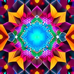 A kaleidoscope of hextuple colours forming a flower-like background. Generative AI