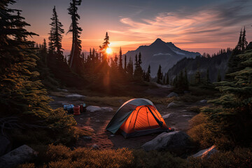 camping in the mountains at sunset- made with generative AI