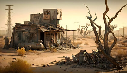 Fototapeta na wymiar Desert survival village. Generative AI