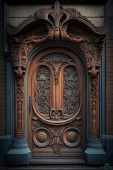 illustration, beautiful wooden door, ai generative