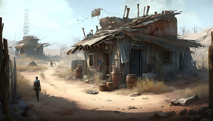 Desert survival village. Generative AI