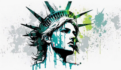 statue of Liberty, isolated on white background - watercolor style illustration background by Generative Ai