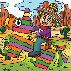 Cinco de Mayo Child Riding Pinata Colored Cartoon