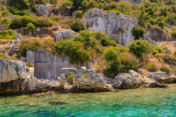 The ruins of a sunken ancient city on the island of Kekova Lycian Dolichiste in Turkey in the province of Antalya