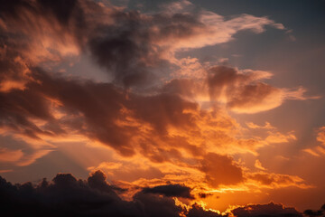 Photorealistic ai artwork of dramatic sky and clouds at sunset. Generative ai.