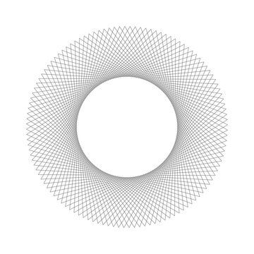 Graphic spirograph template. Round guilloche shape isolated on white background. Concentric ornament texture. Harmonic symmetric wireframe element