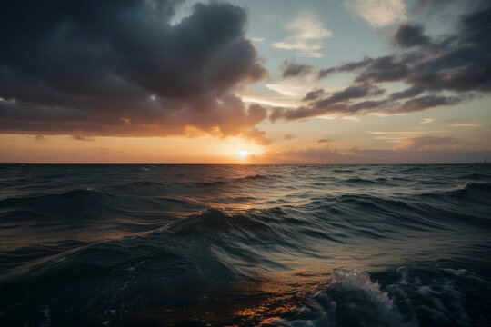 Photorealistic ai artwork of a sunset over the ocean. Generative ai.