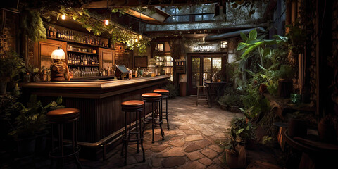 Naklejka premium Indoor Outdoor Speakeasy, Generative AI