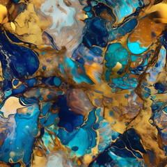 Fototapeta premium gold and azure blue colors marble seamless texture (ai generated)