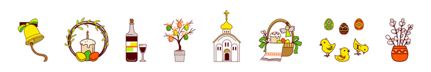 Collage of Easter symbols on white background