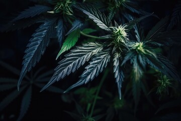 Cannabis plant detail on dark background Generative AI