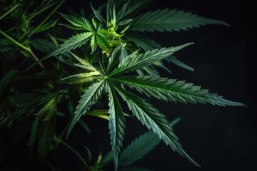 Cannabis plant detail on dark background Generative AI