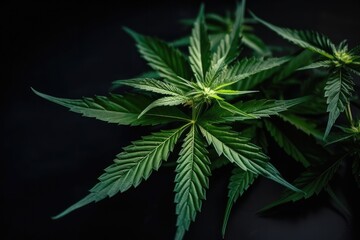 Naklejka na ściany i meble Cannabis plant detail on dark background Generative AI