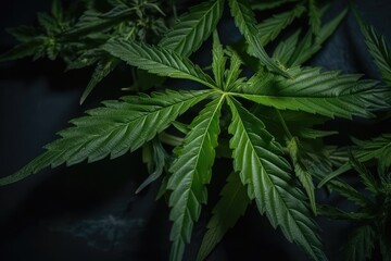 Fototapeta na wymiar Cannabis plant detail on dark background Generative AI
