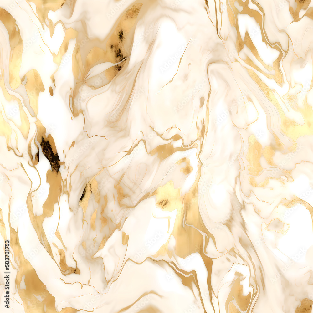 Wall mural gold and cream colors marble seamless texture (ai generated)