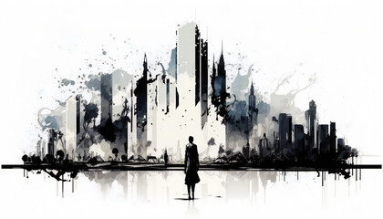 Fototapeta premium abstract city, isolated on white background - watercolor style illustration background by Generative Ai 