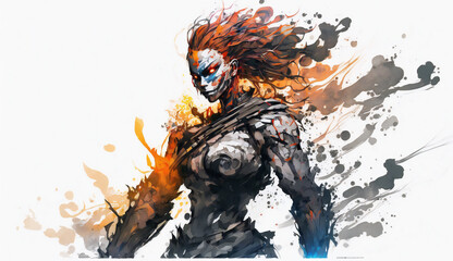 Fire elemental isolated on white background - watercolor style illustration background by Generative Ai
