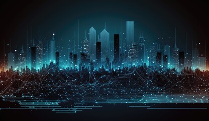 Abstract Cityscape Data Network Dark Night Sky - Generative AI