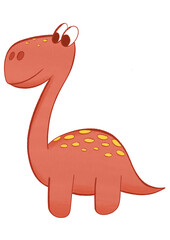 Cute red dinosaur, hand drawn children's illustration, cut out on transparent backgroynd. Textile print, posters, cards design element