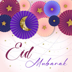 Eid Mubarak greeting card, social media banner, Eid wallpaper in cut paper style