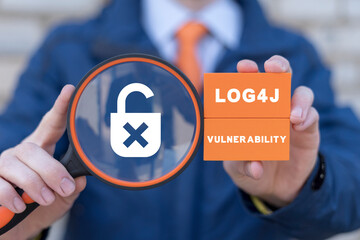 Log4j vulnerability concept. Security vulnerability Log4J detected. Virus hacker threat.