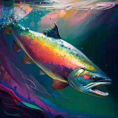 Naklejka na ściany i meble fish painting colorful in the water illustration