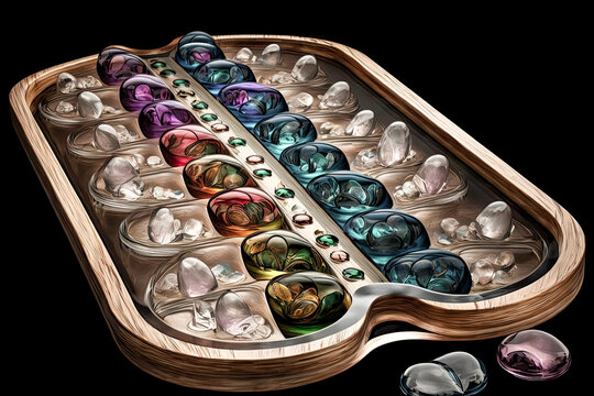 The board game Mancala was rendered perfectly in a clear image - generative ai.
