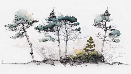 Forest isolated on white background - watercolor style illustration background by Generative Ai