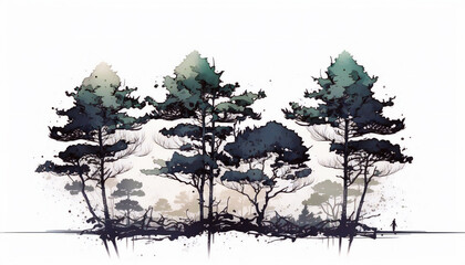 Forest isolated on white background - watercolor style illustration background by Generative Ai