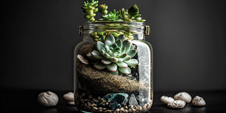 The succulent in a small jar was generatively captured in an HD floral wallpaper - generative ai