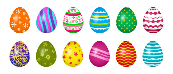 Colorful Easter egg, bright decor vector icon, 3d eggs collection isolated on white background. Holiday illustration