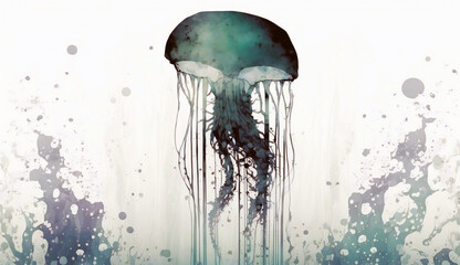 Jellyfish isolated on white background - watercolor style illustration background by Generative Ai