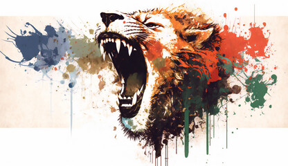 Lion roaring isolated on white background - watercolor style illustration background by Generative Ai