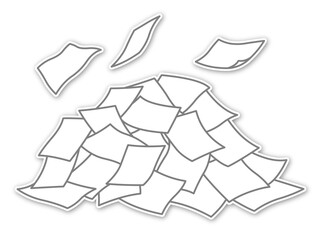 A jumbled pile of fluttering papers and documents gray line embossing