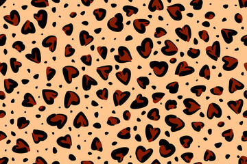 Leopard fur seamless pattern with heart shaped stains.
