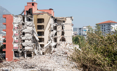 the destroyed old house after the earthquake in Turkey